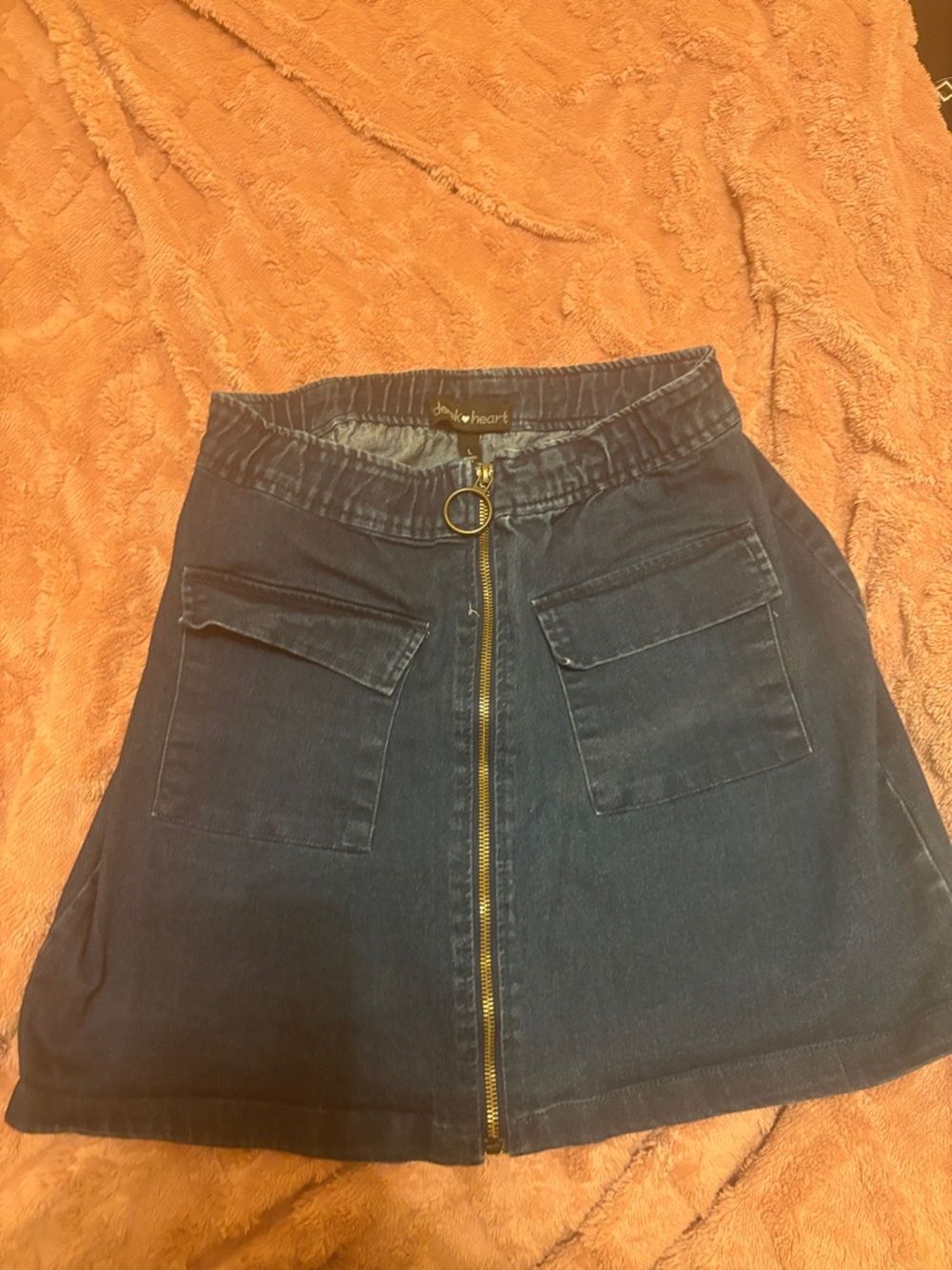 Women's Dark Blue Denim Skirt with Front Zip